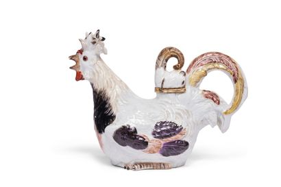 null MEISSEN
Verseuse couverte en porcelaine en forme de coq à décor
polychrome au...