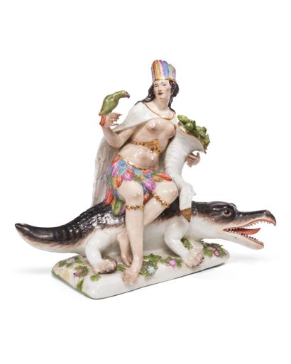 null MEISSEN 
Grand groupe en porcelaine allégorie de l'Amérique sous les traits...