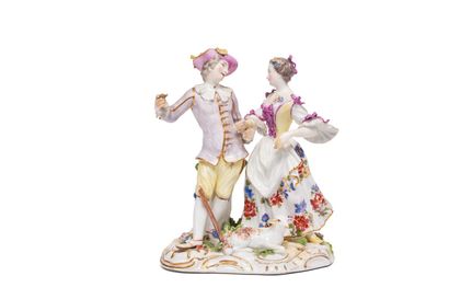 null MEISSEN
Group with two figures in porcelain representing a couple of shepherds
of...
