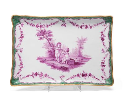 null MEISSEN
Two rectangular trays in porcelain with decoration in purple monochrome
purple...