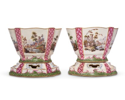 null Seals
Pair of Dutch earthenware vases with polychrome decoration of animated...