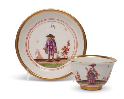 Meissen
Porcelain bowl and saucer with polychrome...
