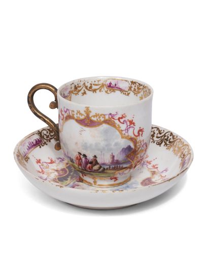 null Meissen
Porcelain cup and saucer with polychrome decoration of scenes of port...
