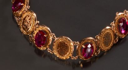 null Bracelet articulé en or jaune 750 millièmes, les maillons de forme ovale ornés...