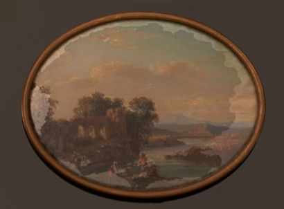 null Four small fixed under glass, representing, view of a castle, landscapes of...