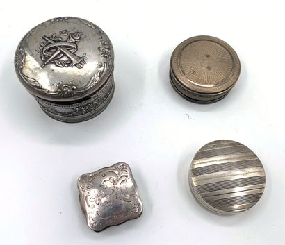 null Four silver boxes 800, 835 and 950 thousandth of round and square forms with...