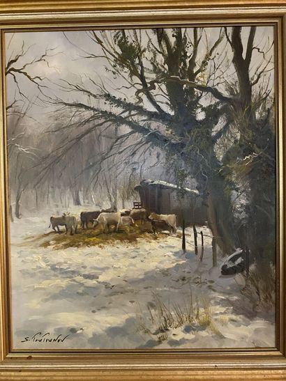 null Sergueï TOUTOUNOV (1958)
Troupeau de vaches dans un paysage hivernal 
Huile...