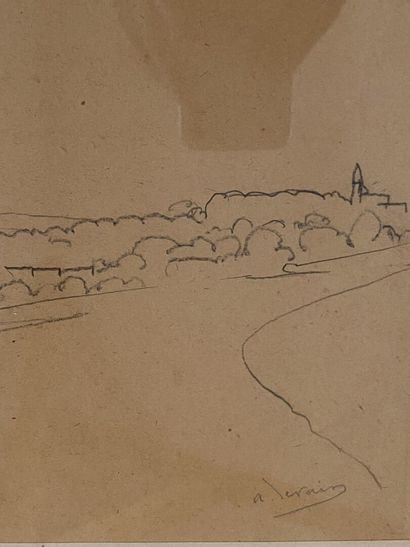 null André DERAIN (1880-1954)
Vue d'un village au clocher d'église
Crayon sur papier,...
