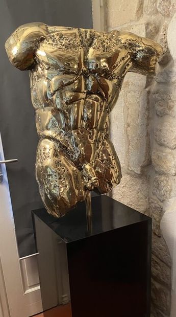 null Christian TECHOUEYRES
Important buste d'homme en bronze à patine dorée. Sur...
