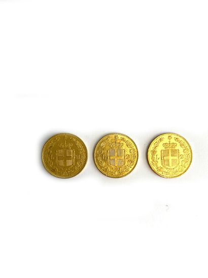 null SUISSE 
Trois pièces de vingt Francs suisses en or, 1882. 
Poids : 19,3 g 

FRAIS...
