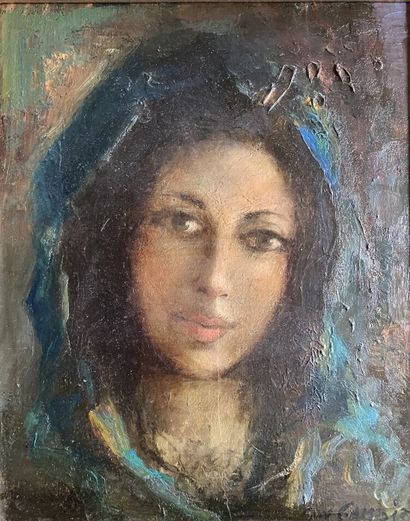 null Guy CAMBIER (1923-2008)
Portrait de femme au foulard bleu
Huile sur panneau,...