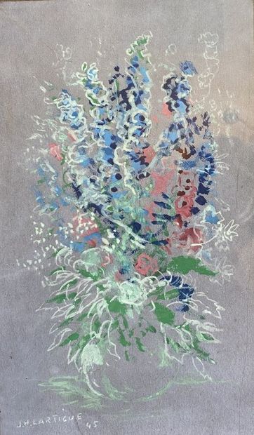 null Jacques-Henri LARTIGUE (1894-1986) 
Bouquet de fleurs 
Gouache sur papier, signée...
