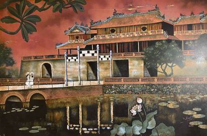 null Truong Van Thanh (XXe)
Deux panneaux de laque figurant un paysage animé et une...