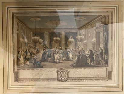 null Set of five engravings including: 
- Le Bal Paré A Monsieur de Villemorien Fils....