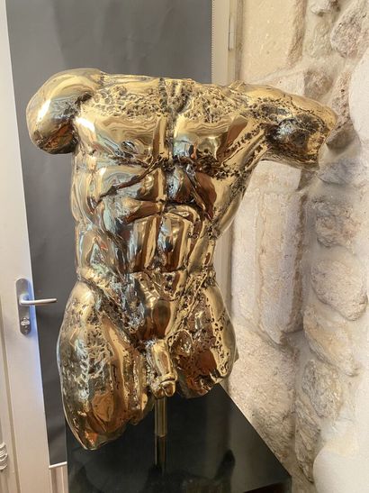 null Christian TECHOUEYRES
Important buste d'homme en bronze à patine dorée. Sur...