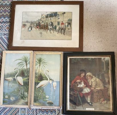 null Lot of framed pieces including:
- Cecil ALDIN (1870-1935). Carriage entering...