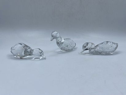 null BACCARAT
Trois statuettes en cristal moulé pressé figurant des canards. 
Cachet...