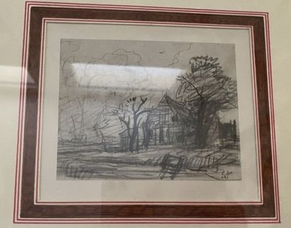 null Alphonse STENGELIN (1852-1938)
Vue d'une chaumière
Fusain sur papier
10 x 12,5...