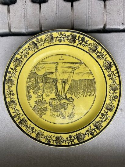 null Meeting of fine earthenware plates with grisaille decoration on different themes...