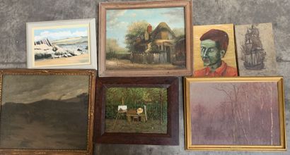 null Set of oil on canvas representing portraits, landscapes, marine and beaches.
Some...