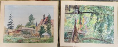 null Lot of watercolors, drawings and framed reproductions representing seascapes,...