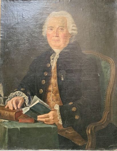 null Ecole française de la fin du XVIIIe siècle 
Portrait d'homme aux livres
Huile...