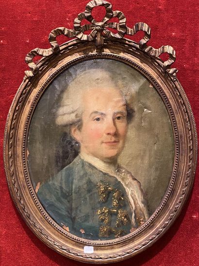 null Ecole française du XVIIIe siècle
Portrait d'un homme à la veste bleu 
Huile...