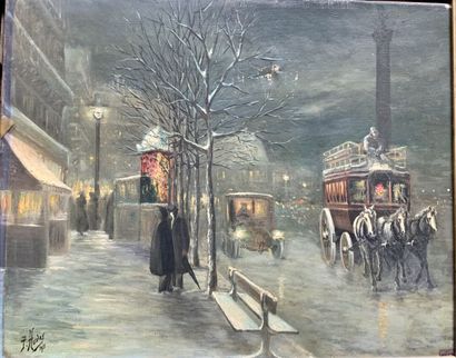 null P. HUDRY (XXe siècle)
Rue parisienne la nuit
Huile sur toile signée et datée...