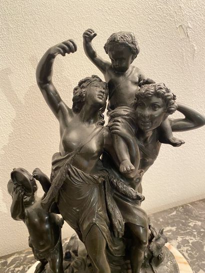 null After CLODION
Bacchante, satyr and two putti 
Proof in bronze with brown patina....