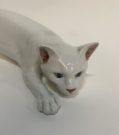 null ROYAL COPENHAGUE
Chat en porcelaine émaillée blanche. 
Long. 45 cm 
(accide...