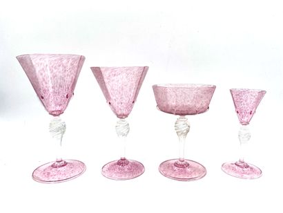 null PART OF SERVICE out of pink blown glass, the leg with decoration of ball torso,...