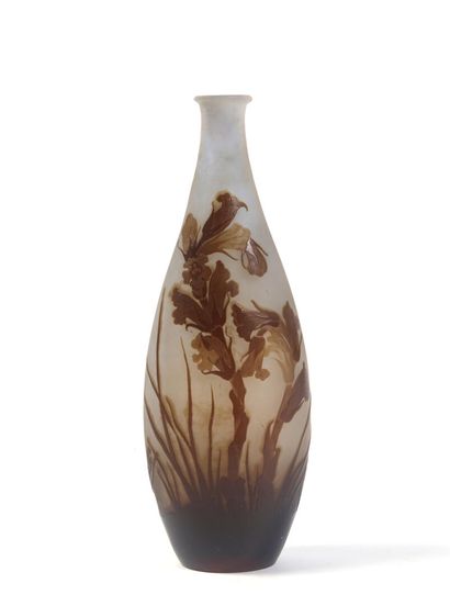 null GALLE
Vase en verre à décor floral dégagé à l'acide. 
Haut. 21 cm 
