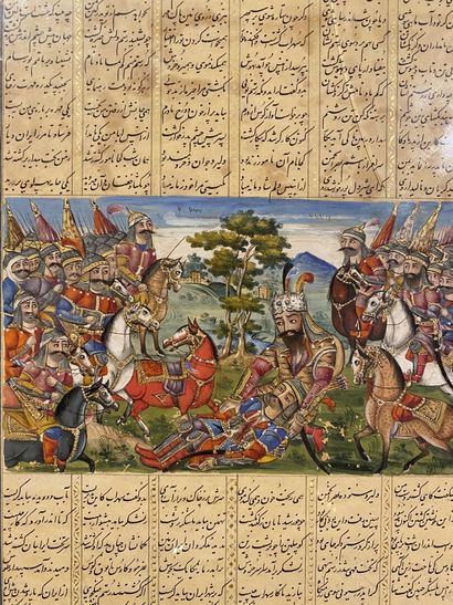 null Page double face d'un Shah-nameh relatant l'histoire de Rustam et Suhrab, Iran...