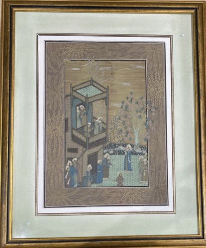null Inde, XIXe siècle 
Scène de palais 
Gouache sur papier. 
32,5 x 23,5 cm 