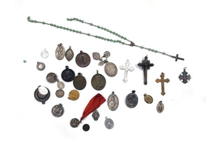 null Set of silver-plated medals and crosses. 
