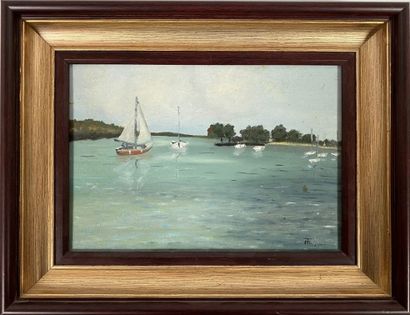 null MAYER
Sailboats; L'allée fleurie 
Two oils on canvas, signed lower right. 
