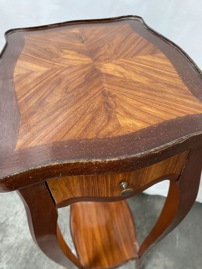 null LITTLE marquetry TABLE with one drawer in the waist, resting on four curved...