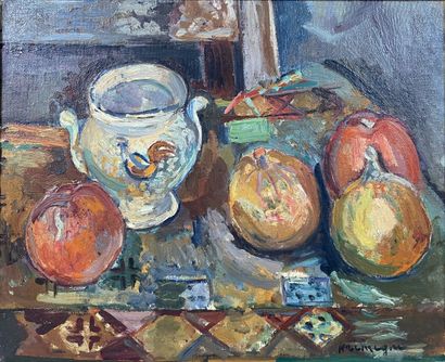null 20th century school 
Still Life with Vase and Fruit
Oil on canvas, signed lower...