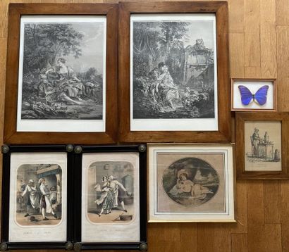 null Set of framed pieces including: 
- After François Boucher, R. Gaillard sculp....