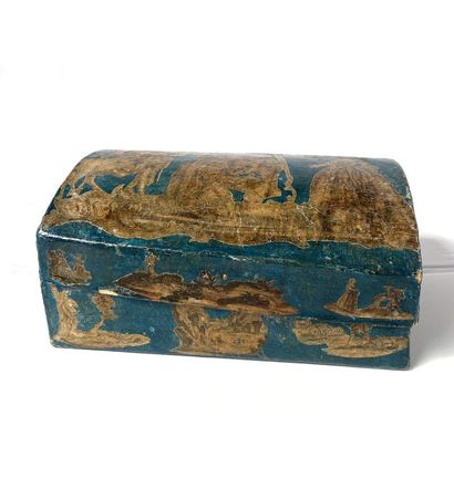 null Cardboard and painted papier-mâché COFFRET with arte povera decoration of engravings...