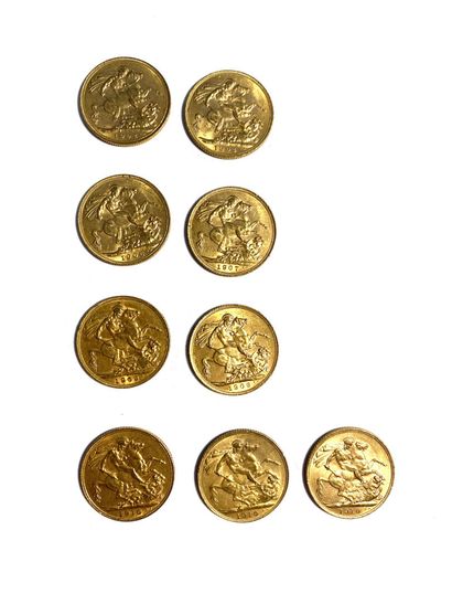 ENGLAND, Nine gold sovereigns, Edward VII,...