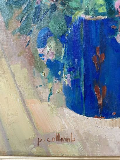 null Paul COLLOMB (1921-2010) 
Bouquet au pot bleu 
Huile sur toile, signée en bas...