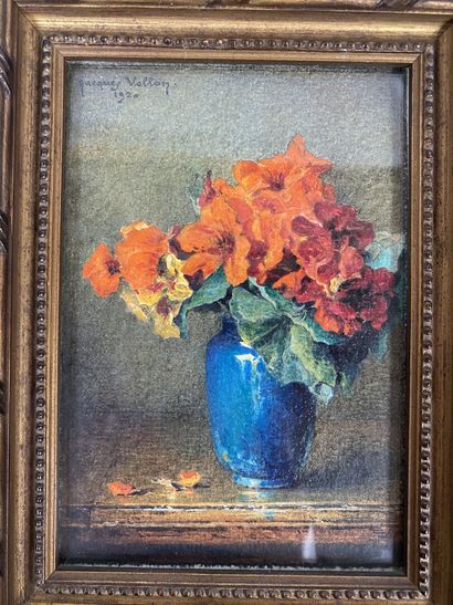 null Jacques VOLLON (1894-1975) 
Vases in bloom
Two watercolors, signed upper right...