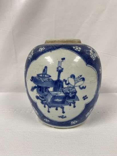 null CHINA
Blue-white porcelain vase decorated with scholar's objects. 
Height: 18...
