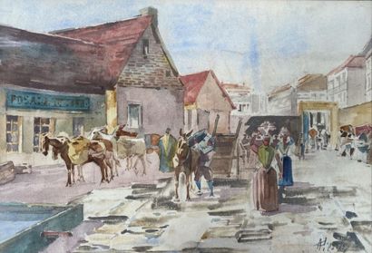 null PILARES
Village scenes
Two watercolors, signed lower right and lower left. 
16...