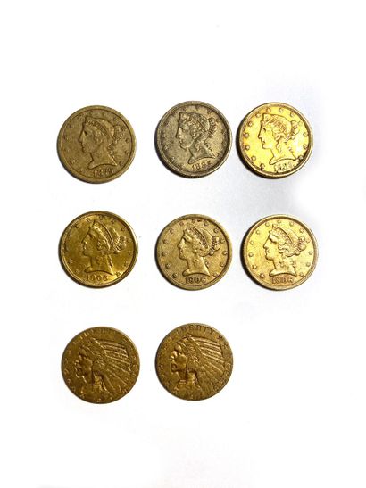 USA, Eight $5 gold coins, 1879, 1882, 1883,...