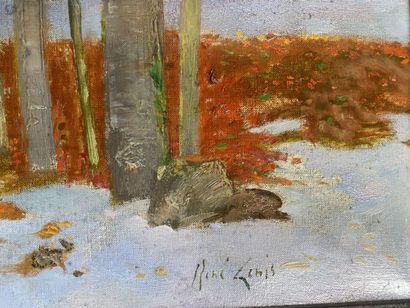 null René GENIS (1922-2004)
Le tapis de feuilles 
Huile sur toile, signée en bas...