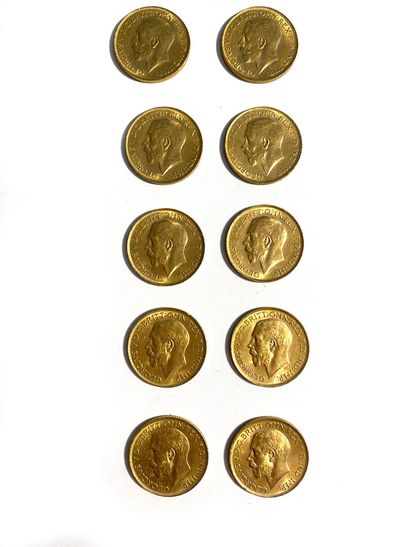 null ENGLAND, Ten gold sovereigns, George V, 1919. 
Total weight : 79,9 g

Sales...