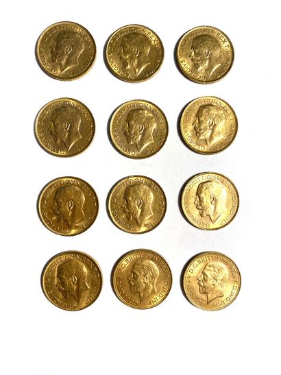 null ENGLAND, twelve George V gold sovereigns, 1912, 1913, 1917, 1918, 1922, 1923,...