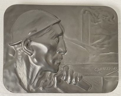 null Constantin Emile MEUNIER (1831-1905) 
Miner
Glazed ceramic plaque, signed lower...